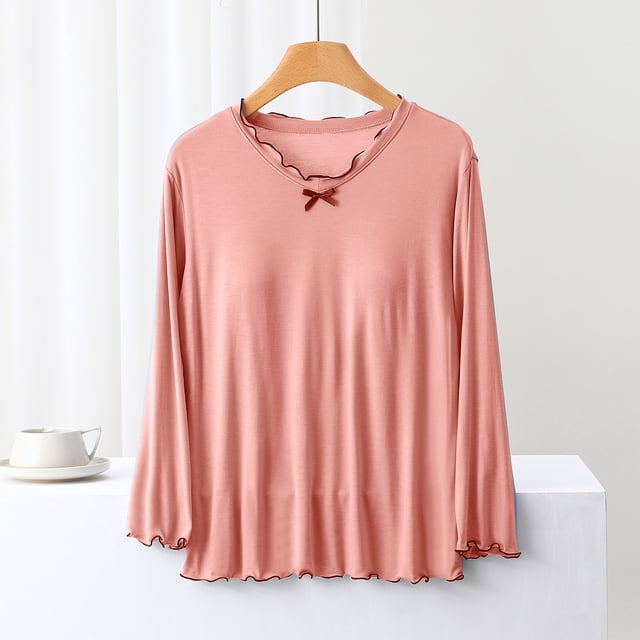 Mefallenssiah Blouse Femme Unie Décontractée Mode Col Rond Manches Longues Vêtements de Nuit