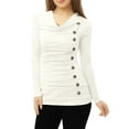 thumbnail image 5 of MODA NOVA Junior's Cowl Neck Long Sleeves Buttons Decor Ruched Top, 5 of 5