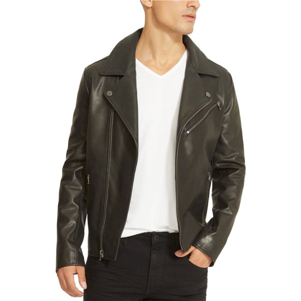 Chamarra de cuero para motocicleta Kenneth Cole para hombre color negro grande