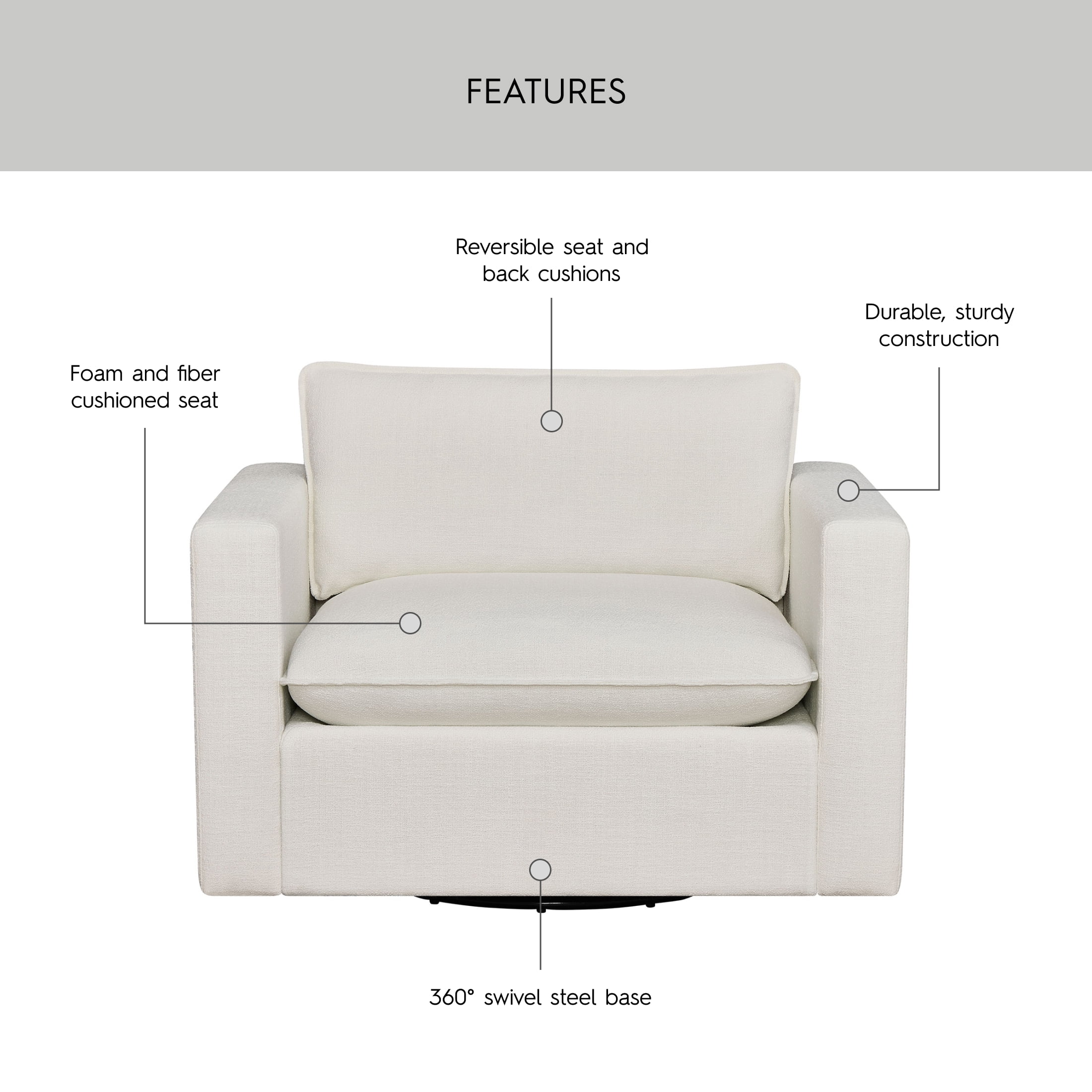 Better Homes and Gardens Weston Cloud Swivel Accent Chair, White