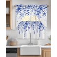 thumbnail image 2 of Eucalyptus Leaves Blue Kitchen Curtains Swag Valance and Tier Curtains Set 24 Inch Length, Watercolor Spring Botanical Rod Pocket Drape Panels Pair Swag Curtains for Bathroom/Cafe/Window, 2 of 6