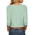 thumbnail image 4 of Kctiaxy T Shirts for Women V Neck Striped 3/4 Length Sleeve Tops Soild Color Loose Comfy Lightweight Pullover Shirts, 4 of 7