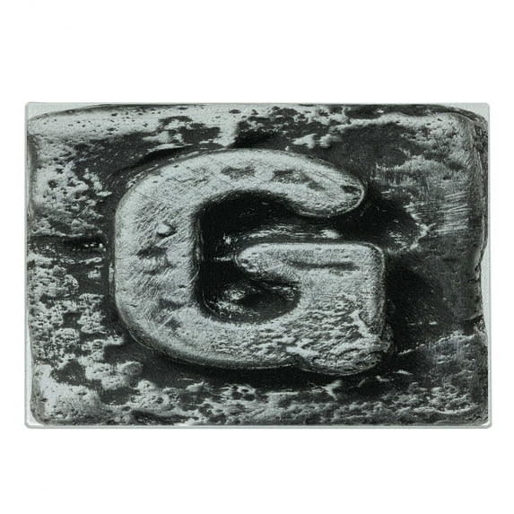 Letter G Cutting Board, Capital G with Gothic Influences from Middle Age Alphabet Characters, Decorative Tempered Glass Cutting and Serving Board, Small Size, Grey Grey, by Ambesonne