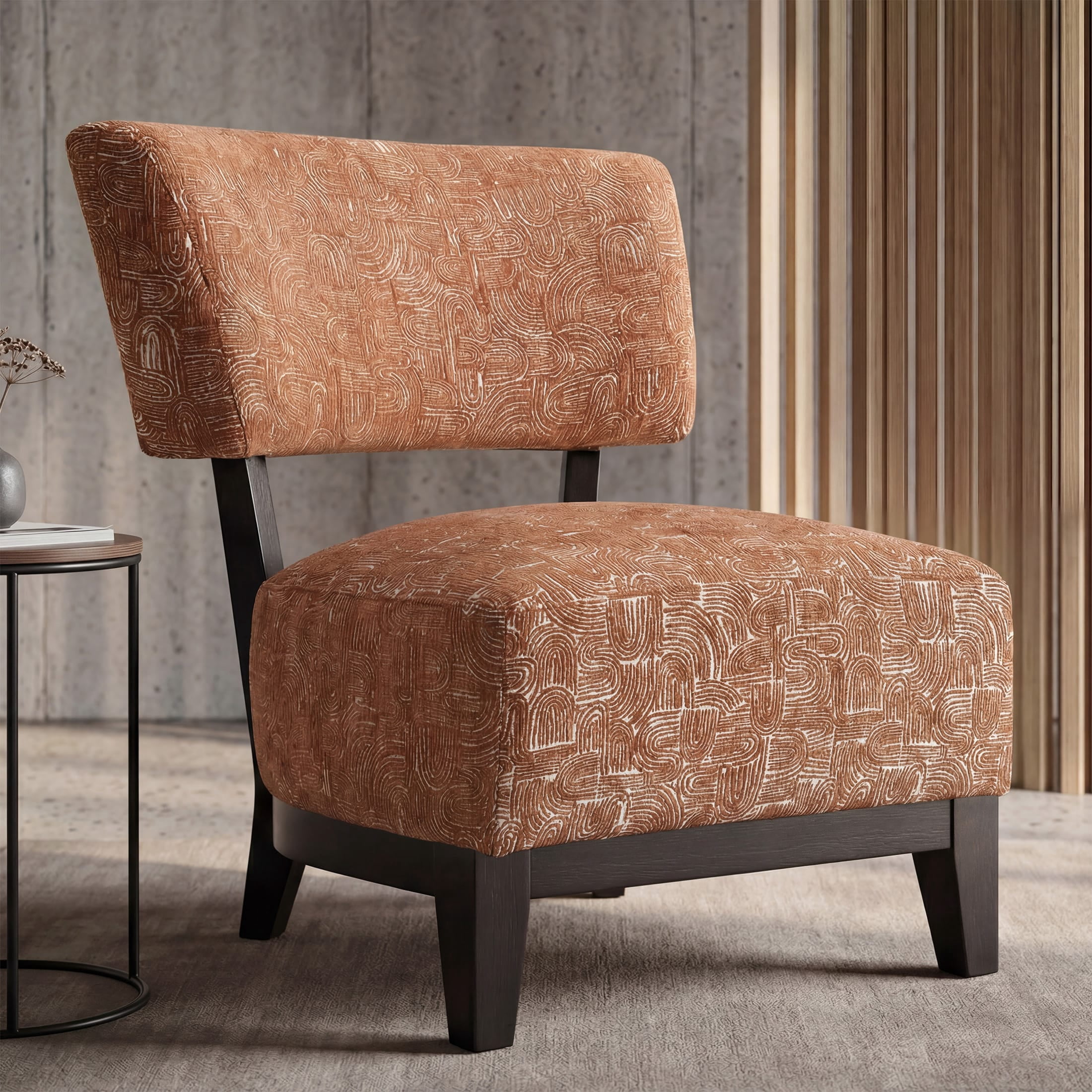 Aenkyo Contemporary Chenille Fabric Armless Accent Chair, Orange