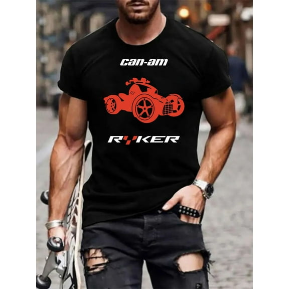 Men'S Limited Edition Can-Am Ryker 3-Wheel Graphic T-Shirt - Black with Red & White Print, Short Sleeve, Casual Summer Tee, AMK03880, Perfect for Outdoor Activities