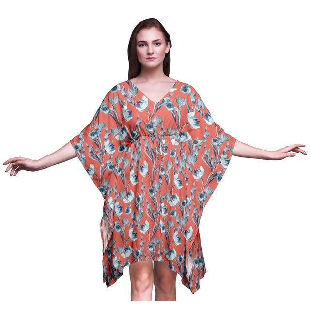 Bimba Robe de Plage Courte Kaftan Bikini Sortie de Plage Midi pour Femmes -TG-3X