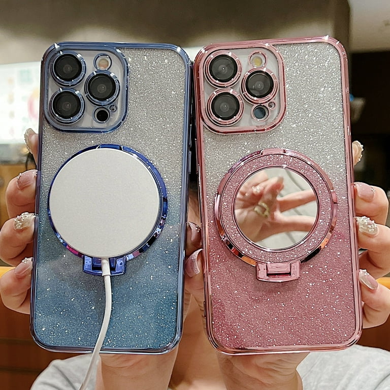 Magnetic Ring Stand Glitter Case for iPhone 16 Pro Max, (Compatible with  Magsafe) Women Girls Luxury Glitter Phone Case Cover with Camera Lens ...