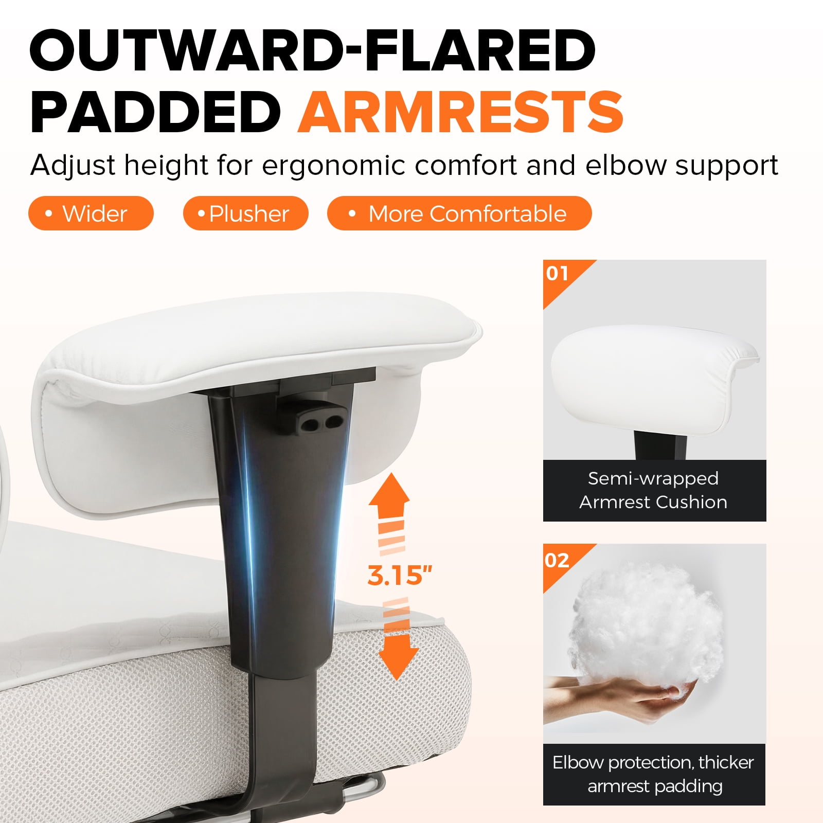CloudRest Pro 400lbs Executive heavy duty office chair, High Back Ergonomic Computer Desk Chairwith Lumbar Back Support, white