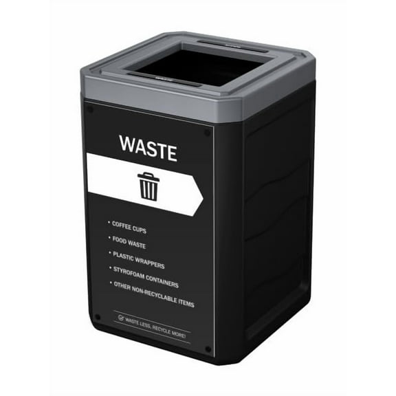 Sturdy Essentials Large 50 Gallon 100% Recycled Plastic Heavy Duty Trash Can for Commercial Space with Modern High End Aesthetic Includes Sign - Waste with Sign