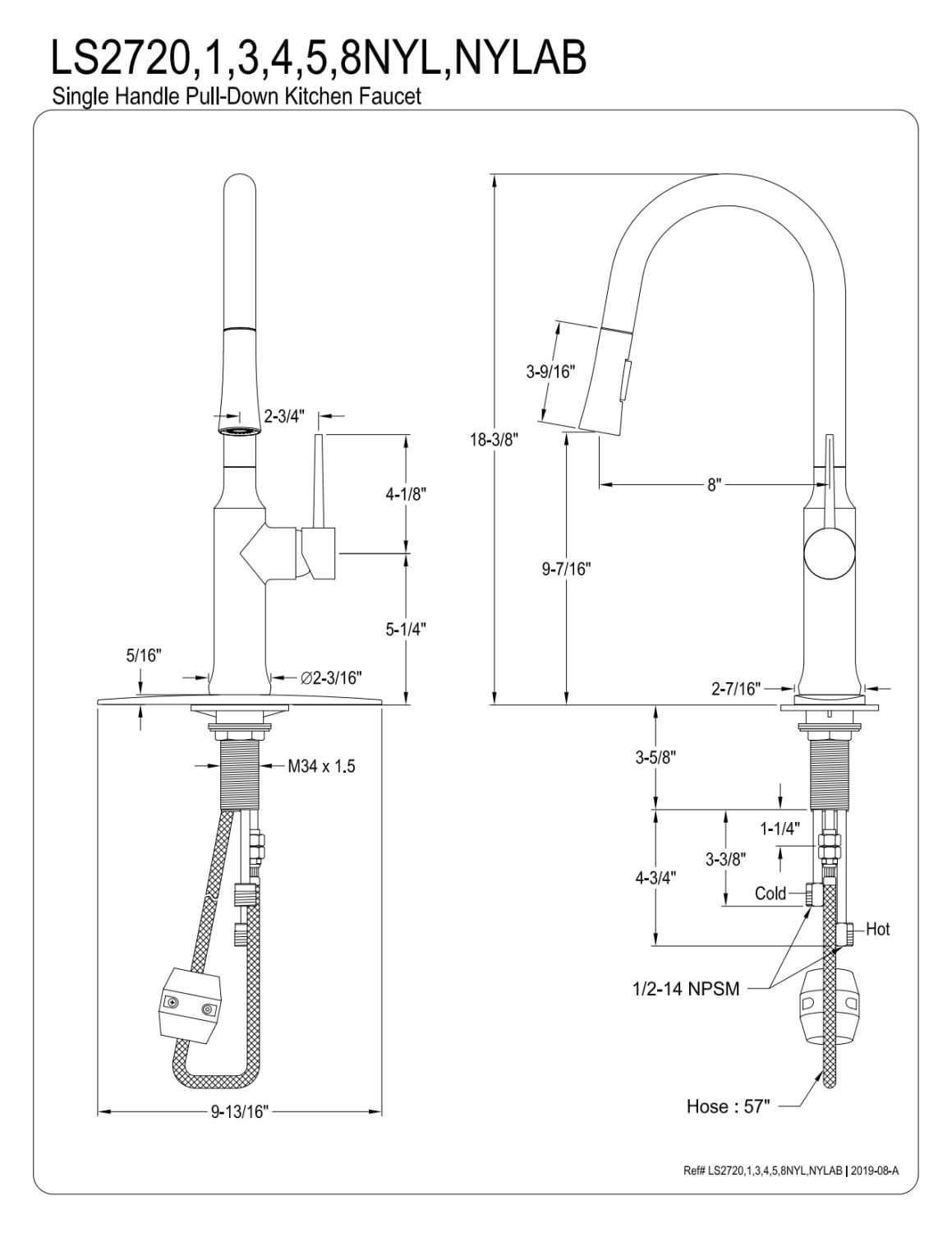 Gourmetier LS2721NYL New York Single-Handle Pull-Down Kitchen Faucet, Polished Chrome