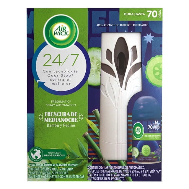 Aromatizante de ambiente automático, Air Wick®, aparato y repuesto Bambú y Pepino 250 mL