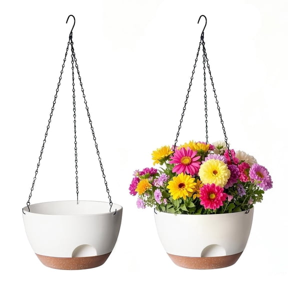 Hanging Planter, 12 Inch Self-Watering Hanging Planters for Indoor Outdoor Plants, Hanging Basket for Plants Flowers Outdoor (White)