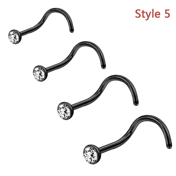 QQTDFG 4/9Pcs Stainless Steel Nose Stud Set L/S-Shape Crystal Nostril Piercing Jewelry-Style 5-4Pcs