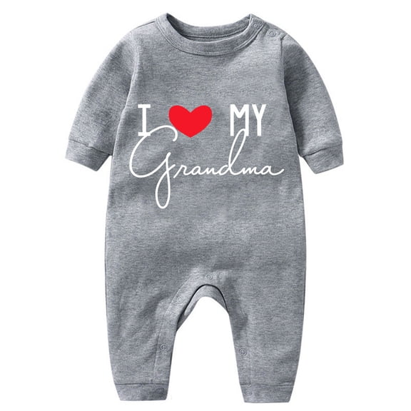 fnnxnal Kids Girls Cotton Long Sleeve Footless Romper I Love My Grandma Heart Print Gray,Size 9 Months
