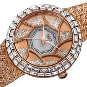 Burgi Womens Floating Crystals Quartz Brass Rose-Tone Bracelet Watch