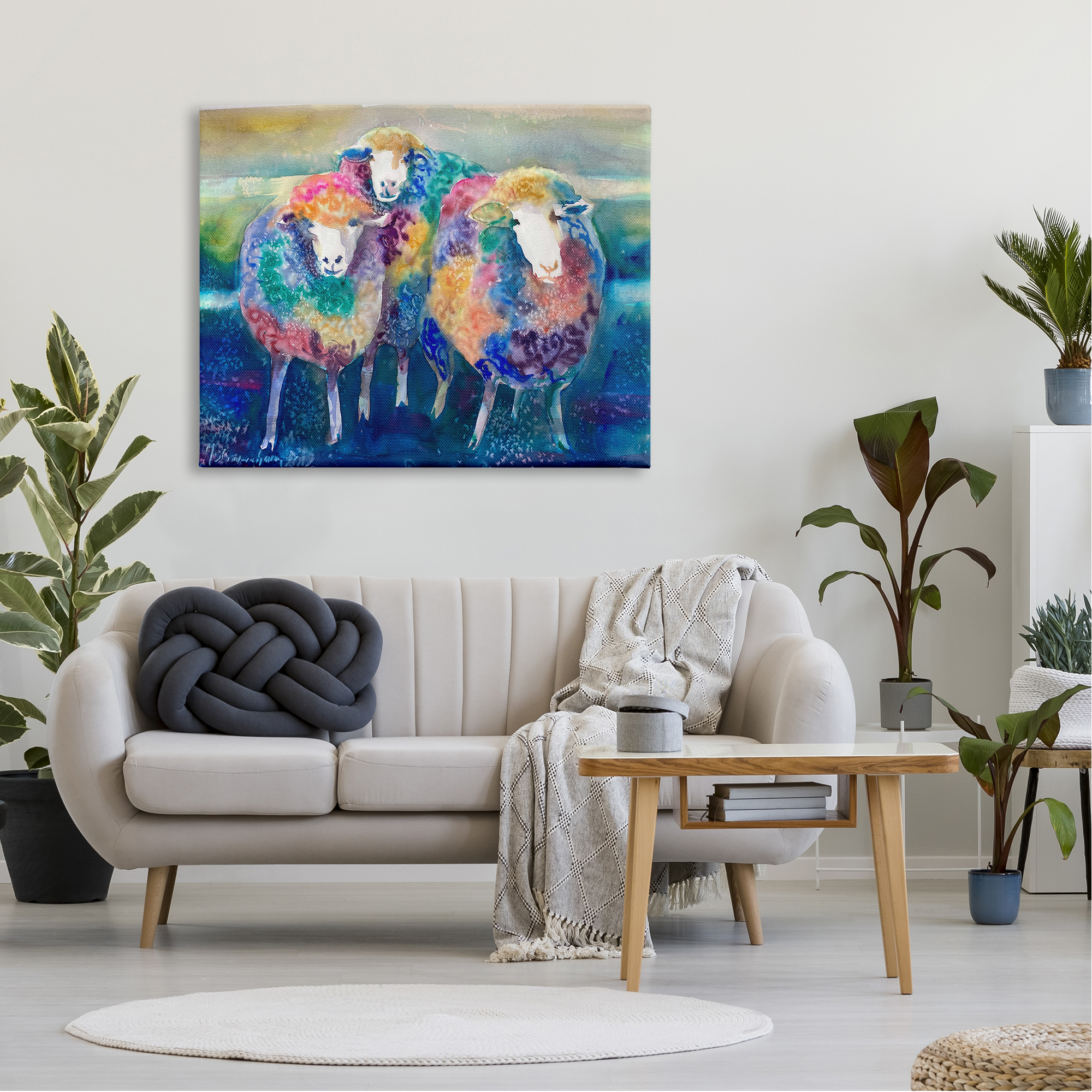 Stupell Industries Fun Cute Bold Rainbow Farm Sheep Design , 48 x 36, Design by MB Cunningham