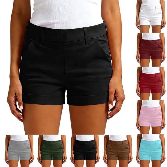 Cekizud Womens Shorts Mid Rise Loose Fit Comfy Summer Casual Rolled Hem Chino Shorts,Sizes S-3XL