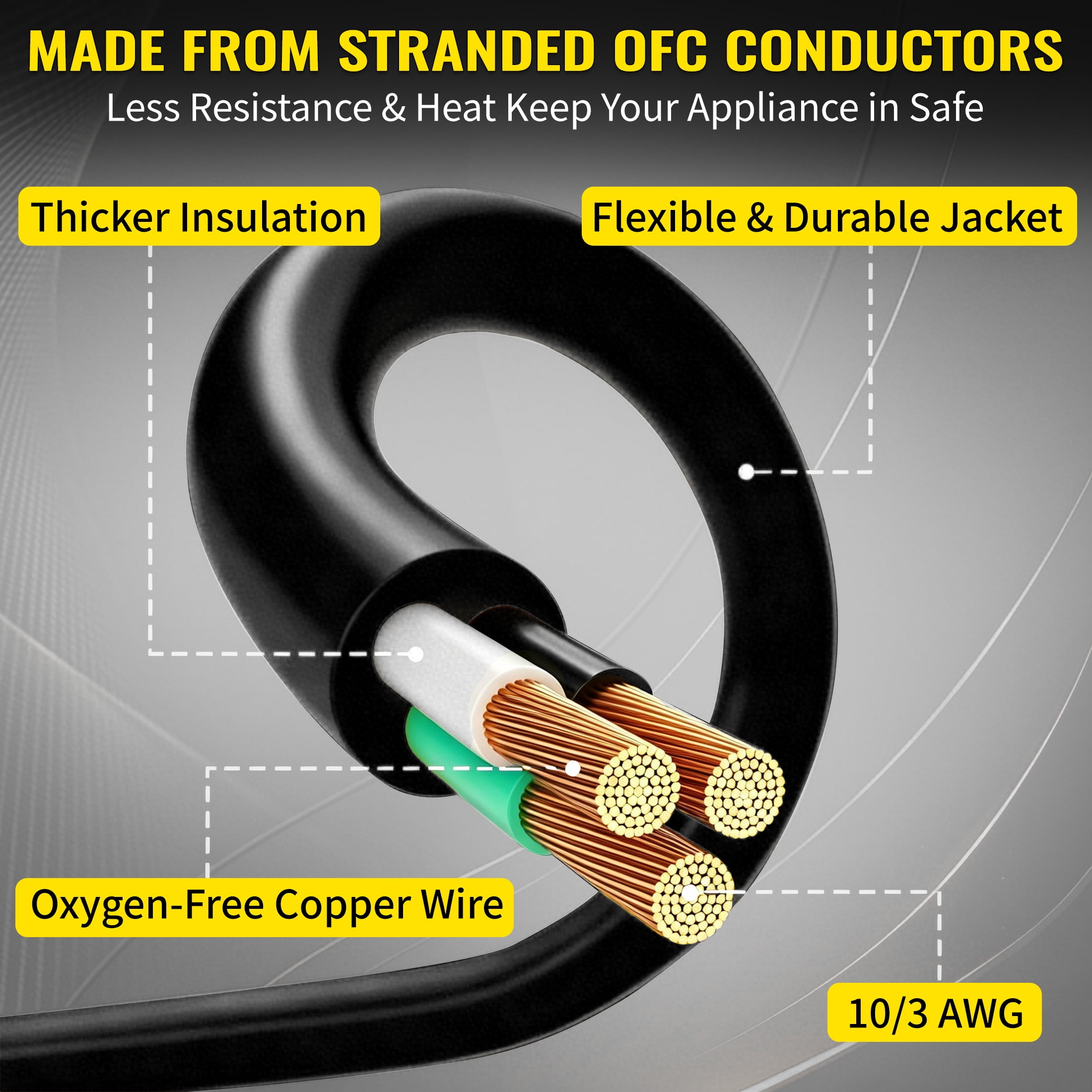 ZAZFO 15ft 10 Gauge Extension Cord, 3 Prong 5-15P to 5-15R, SJTW with Power Indicator Light, Heavy Duty Flexible Durable, Black Waterproof for Outdoor Use