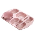 thumbnail image 3 of Tuvgenk 13.6*9.3 In Divided Dinner Plates Plates Set Square 4 Pc Buffet Plates Stackable Home Pink Five-Cell Grid Plates, 3 of 5