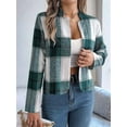 thumbnail image 4 of Women'S Cropped Plaid Shacket Jacket Button Down Long Sleeve Shirts Tops Green M, 4 of 7