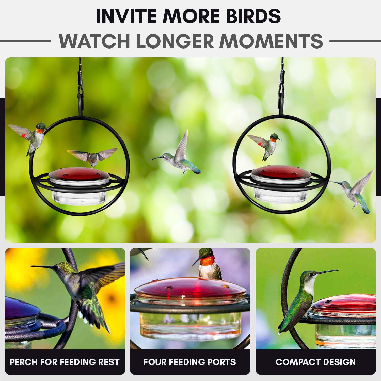 Mosaic Birds Recycled Glass and Metal Hummingbird Feeder for Outdoors - Hanging Bird Decor for Gardens - Black