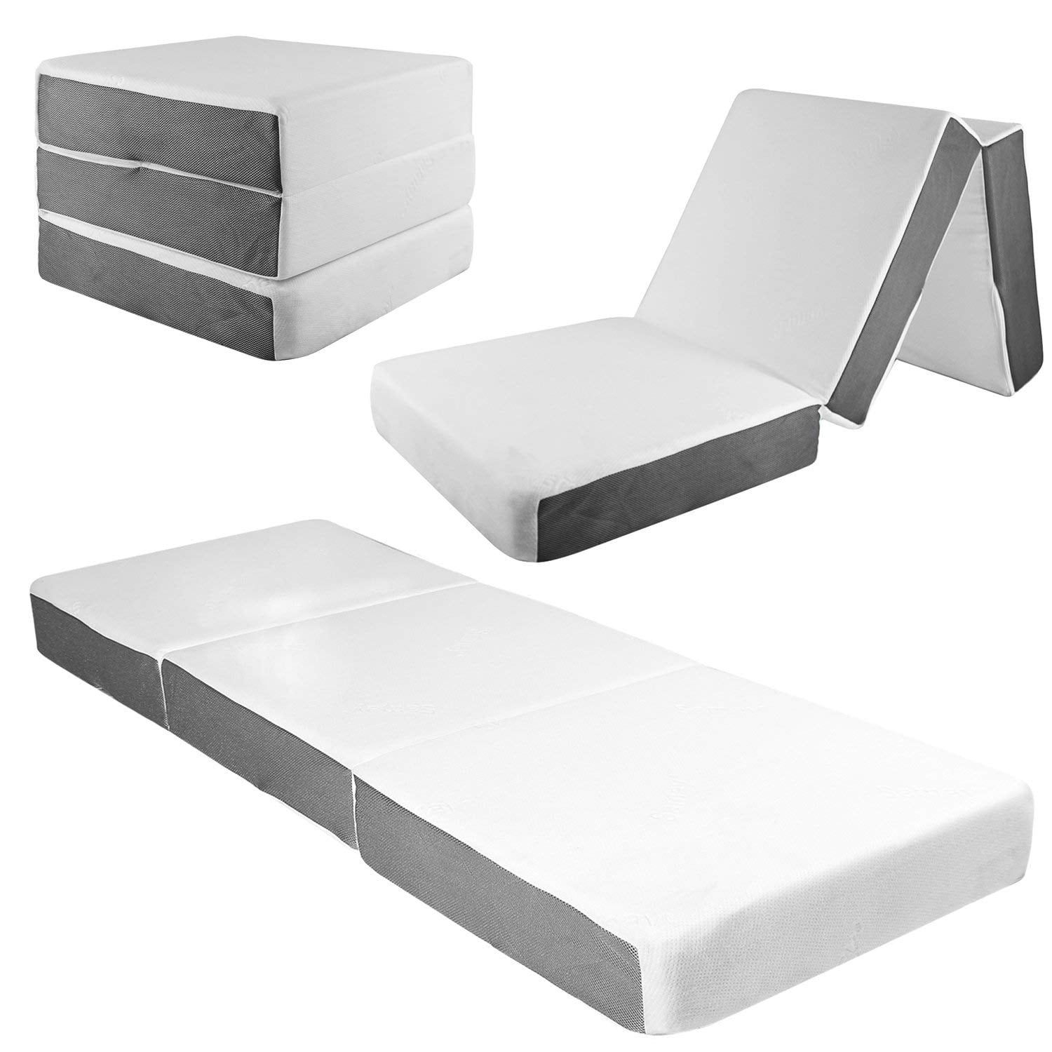 4 Tri Folding Memory Foam Mattress Single Bed Guest Bedroom Camping Dorm Beds 