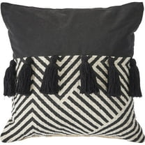 LR Home Ox Bay Hand-Woven Black/White Geometric All-Natural Cotton  Pillow Cover