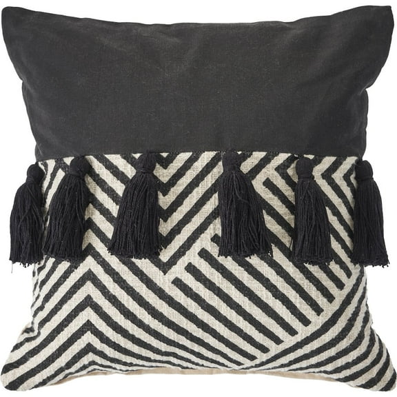 LR Home Ox Bay Hand-Woven Black/White Geometric All-Natural Cotton  Pillow Cover
