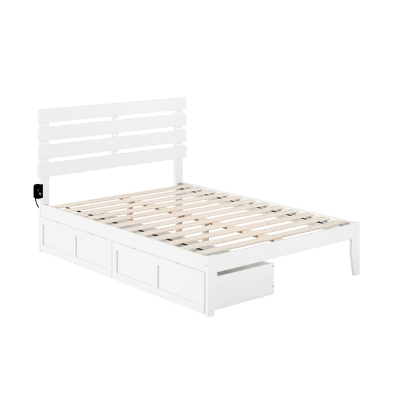 Oxford Full Bed with USB Turbo Charger and 2 Drawers in White