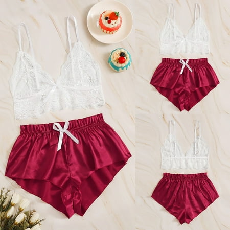 

Tejiojio Mother s Day Gifts Women Lingerie Corset Lace Free Wire Racy Muslin Sleepwear Underwear Tops+Briefs