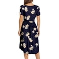 thumbnail image 4 of MLANM Women's Summer Short Sleeve Casual Wrap V-Neck Floral Party Dress with Pockets, L Navy Lily, 4 of 7