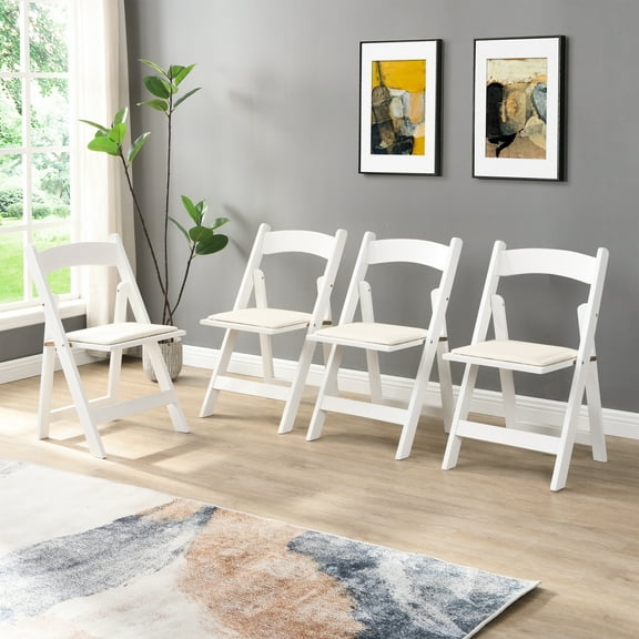 Upholstered Folding Chairs 4pcs - , Comfortable, Portable For Home & Events, Beige/white Solid Wood Easy To Store Move,