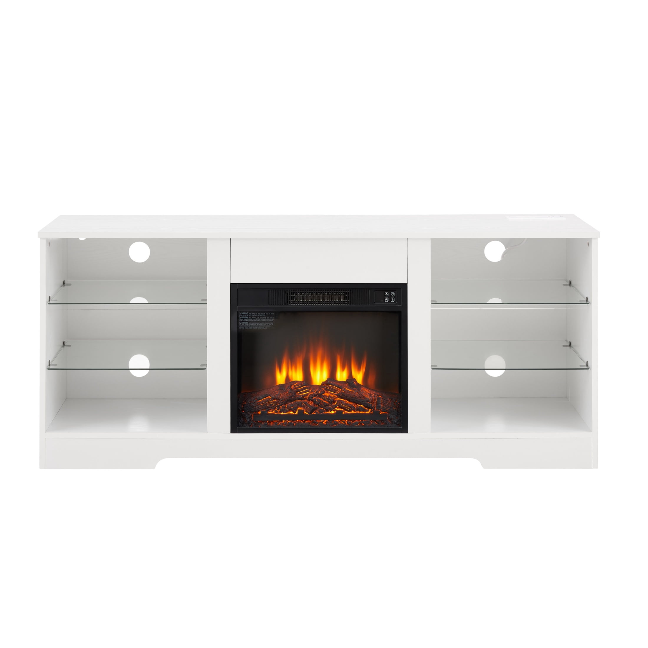 SESSLIFE Fireplace TV Stand, 58" LED Light Entertainment Center with Adjustable Flame Fireplace, Power Outlets & Shelves, Remote & App Control, TV Stand with Fireplace for Living Room, White