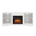 thumbnail image 3 of SESSLIFE Fireplace TV Stand, 58" LED Light Entertainment Center with Adjustable Flame Fireplace, Power Outlets & Shelves, Remote & App Control, TV Stand with Fireplace for Living Room, White, 3 of 9