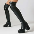thumbnail image 2 of Womens Platform Thigh High Boots Sexy Fitted Leather Square Toe Chunky Heeled Pull on over The Knee Tall Boots, 2 of 5