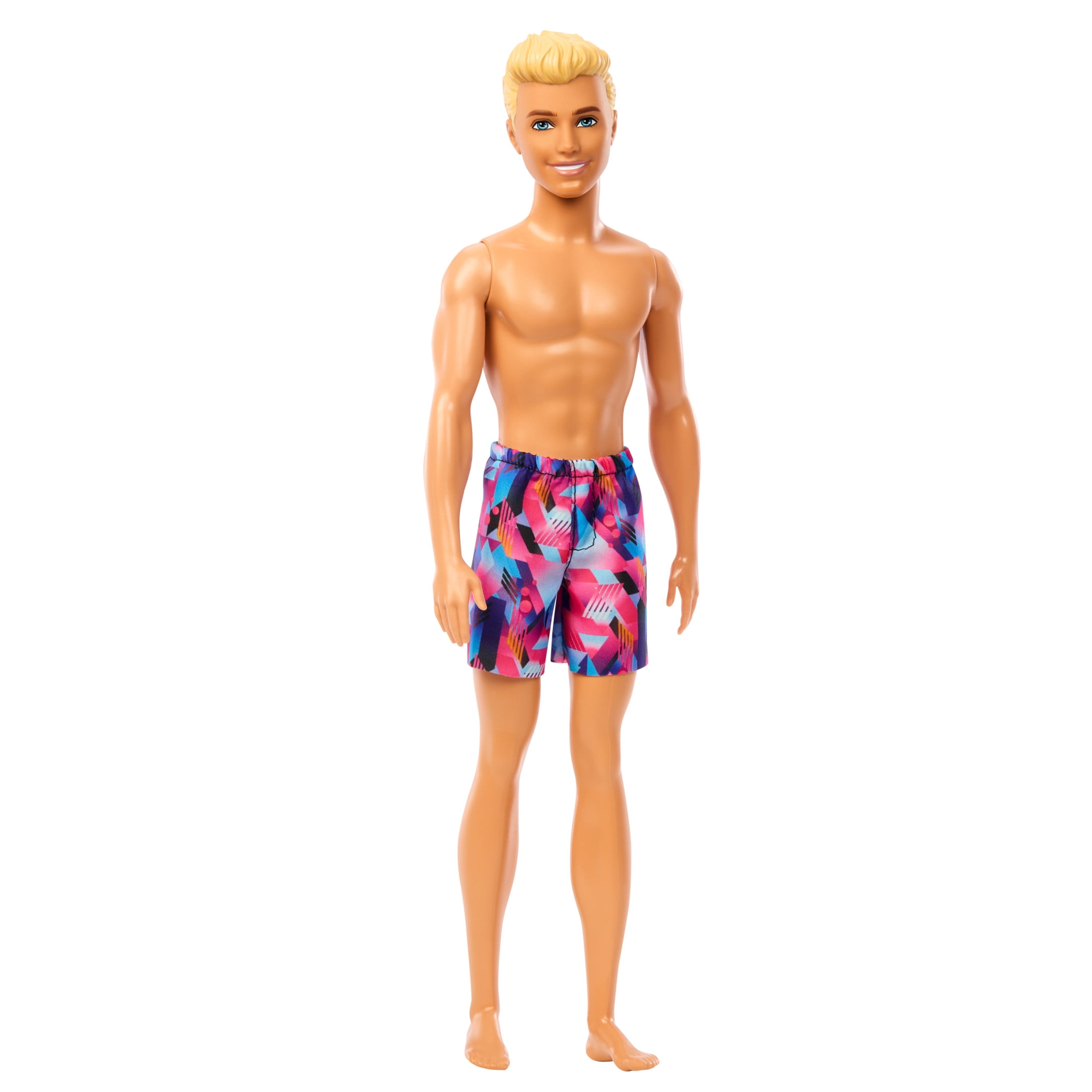 Barbie Beach Day Ken Doll with Blond Hair Wearing Purple Patterned Summer Swimsuit  (图5)