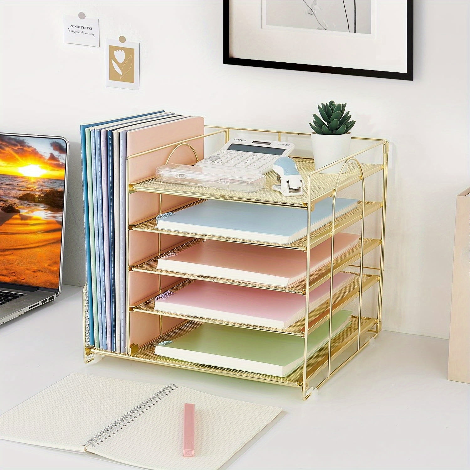 INTIGE 5-Tier Desk Organizer with File Holder, Paper Organizer with Letter Tray