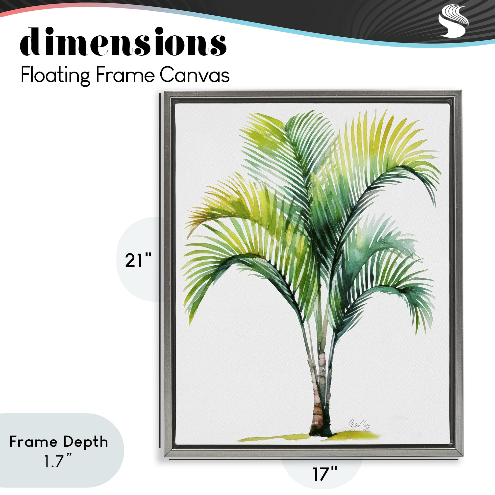 Stupell Industries Coastal Canopy Palm Tree Gray Framed Floater Canvas Wall Art, design by Shelly Craig