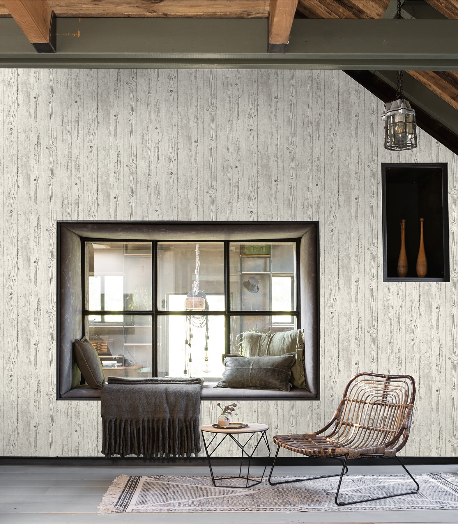 Advantage Albright White Weathered Oak Panels Unpasted Vinyl On Non Woven Wallpaper, 21-in by 33-ft, 57.8 sq. ft.