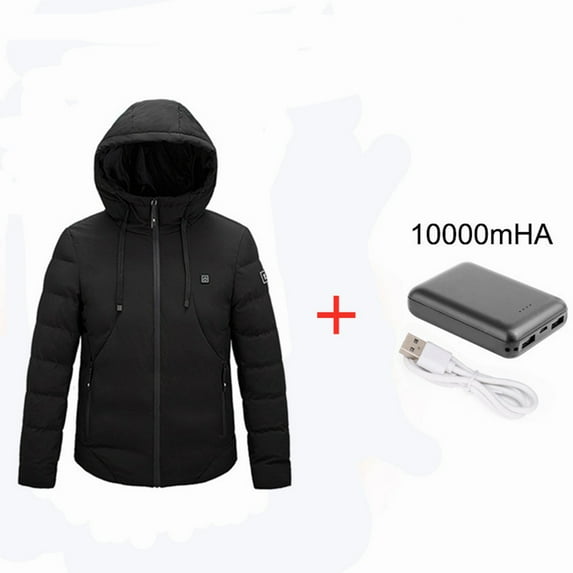 CVLIFE Electric Heating Cotton Coat Men Women USB Charging Heated Jacket with Hooded Washable Winter Body Heated Outwear For Walking Camping Ice Fishing Snowbing (Power Supply Optional)
