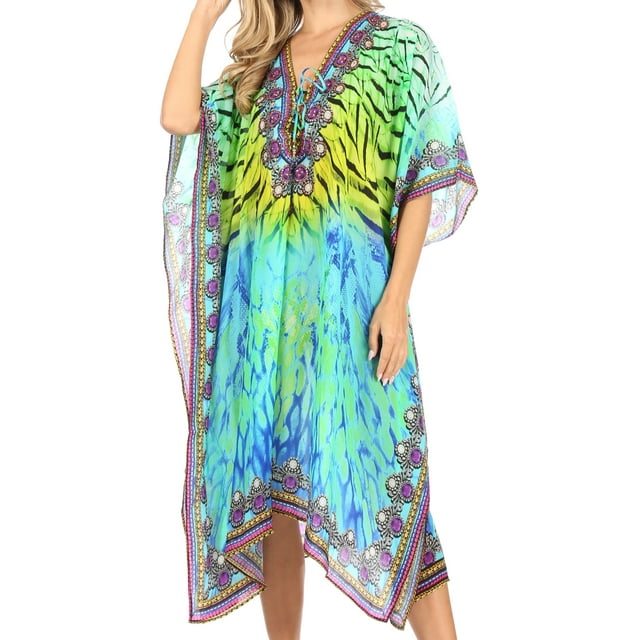 Sakkas Kristy Long Tall Lightweight Caftan Dress   Cover Up With V-neck 