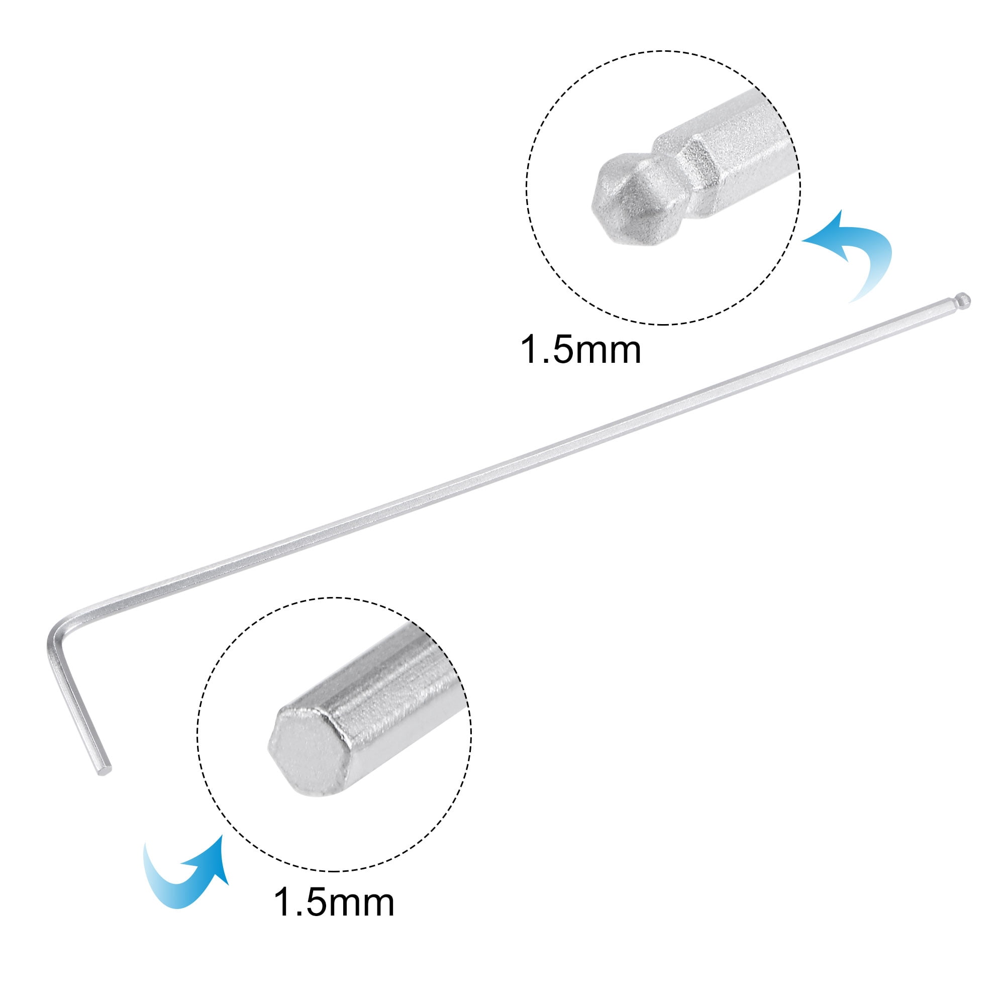 Unique Bargains Ball End Hex Key Wrench L Shaped Long Arm CR-V Silver 3.86"