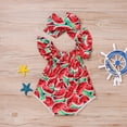 thumbnail image 4 of Douhoow 0-3Y Baby Girls Watermelon Print Romper Infant Off Shoulder Bodysuit with Headband, 4 of 8