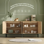 Brafabhome Boho Rattan Sideboard Storage Cabinet, 4 Doors Modern Buffet Cabinet with Storage Shelf for Living Room, Dining Room, Entryway, Kitchen | Beige