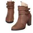 thumbnail image 4 of Women's Mid Calf Boots Retro Heel On Booties Comfortable Sole Casual Daily Wear Travel Dating Outfits,Color:Brown,Size:5.5, 4 of 9