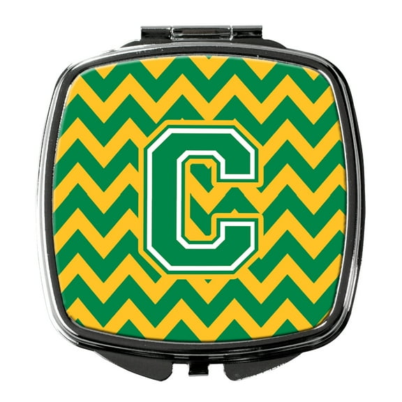 Letter C Chevron Green and Gold Compact Mirror CJ1059-CSCM