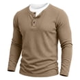 thumbnail image 4 of CQONEPT Mens Henley Sweater Long Sleeve Waffle Button Up Tunic Tee Casual Knit Pullover Soft Stretch Fall Winter Tops Khaki 2XL, 4 of 6