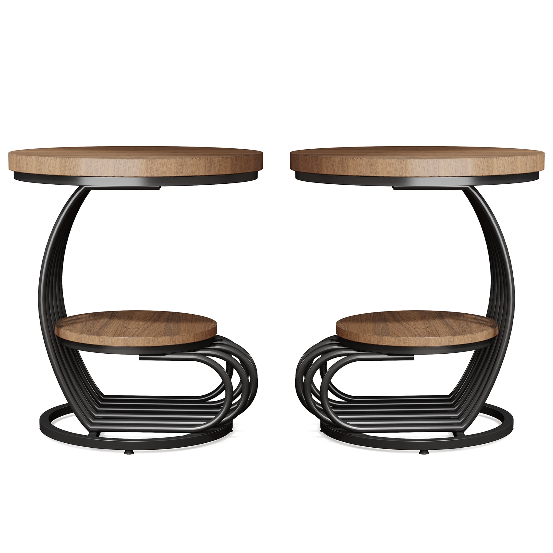 Fnova End Table Modern Wood Narrow Farmhouse Side Tables with Storage Shelf for Living Room, Bedroom, Nightstand