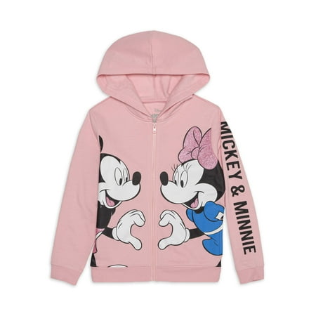 Disney Minnie Mouse Girls Glitter Graphic Zip-Up Hoodie, Sizes 4-16