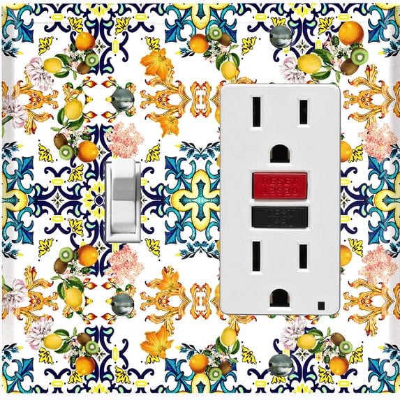 Metal Light Switch Plate Cover Elegant Orange Kiwi Lemon Tile Pattern TIL007